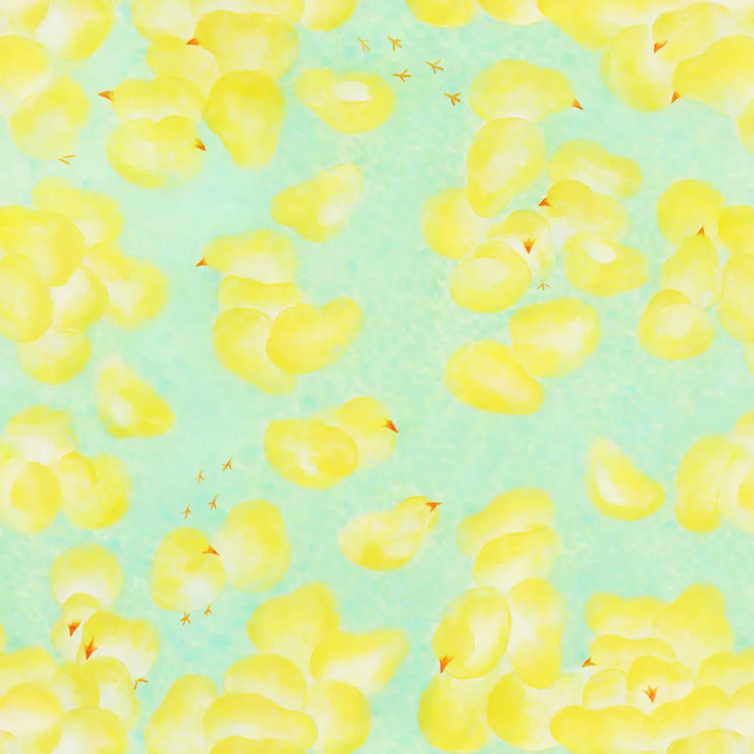 淡い青緑色の背景に、黄色いひよこがたくさん描かれているパターン。