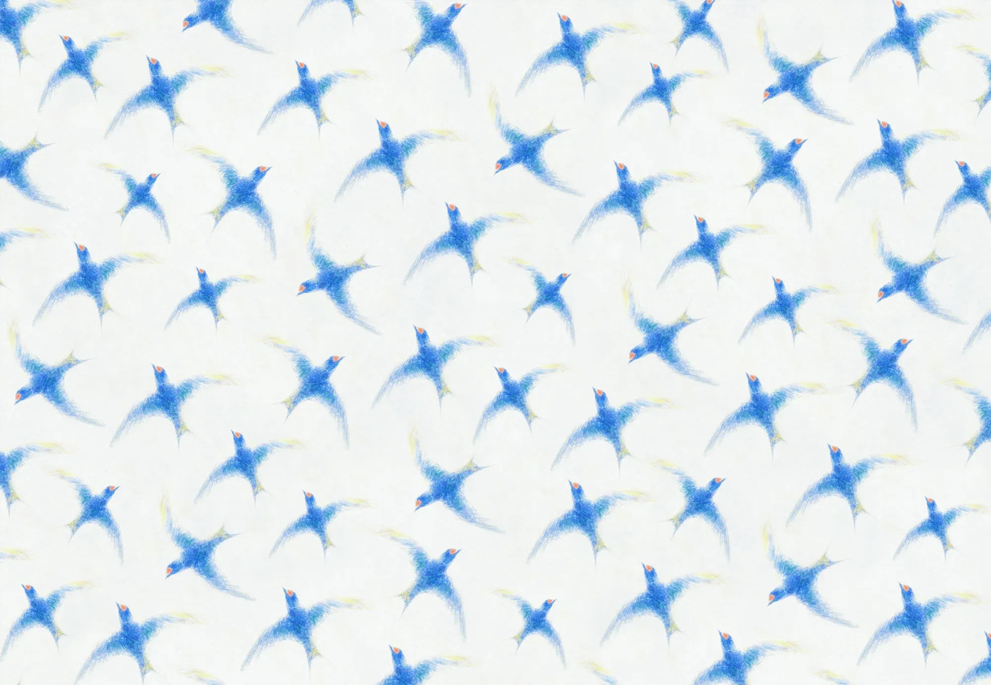 Pattern design featuring blue swallows in flight as an allover repeat
