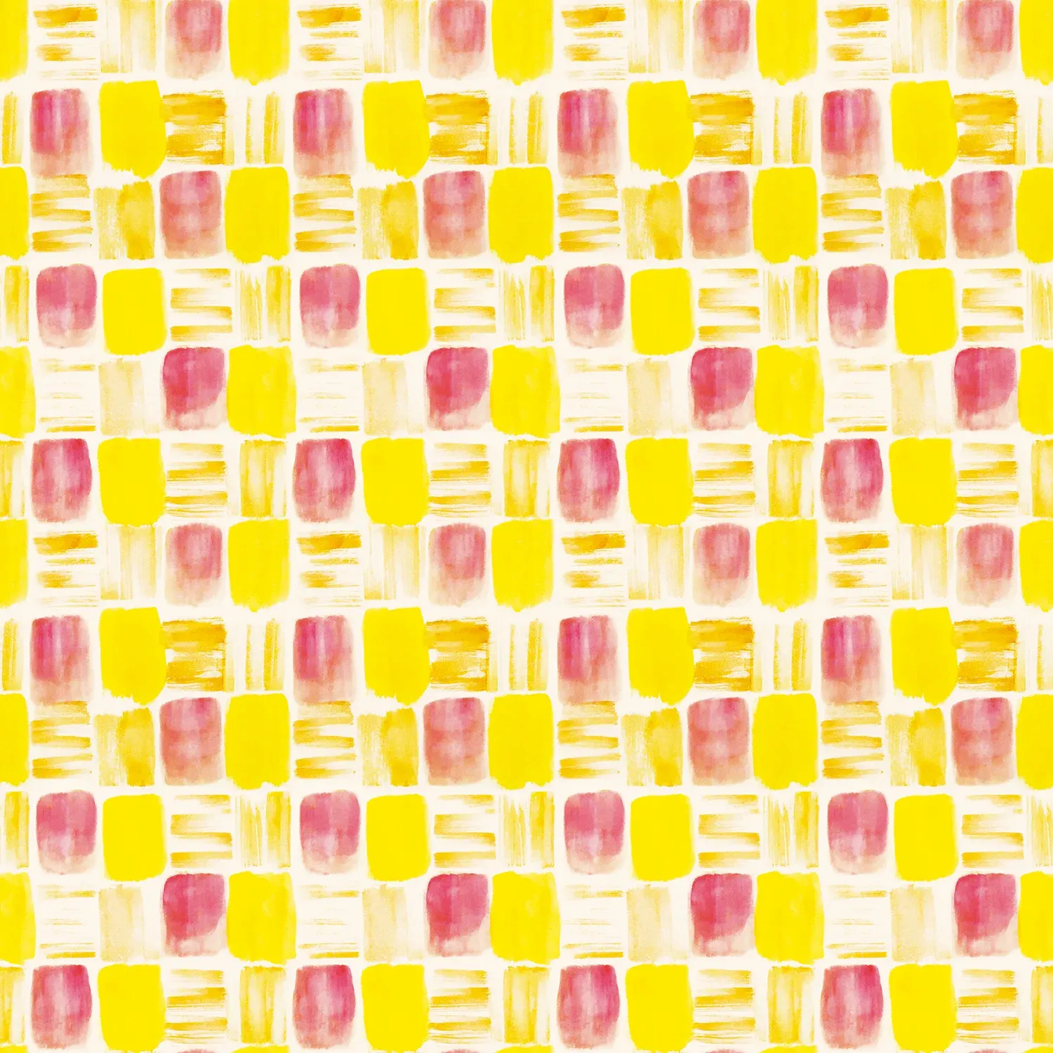 A pattern design with block-like shapes roughly painted in yellow and pink pigments