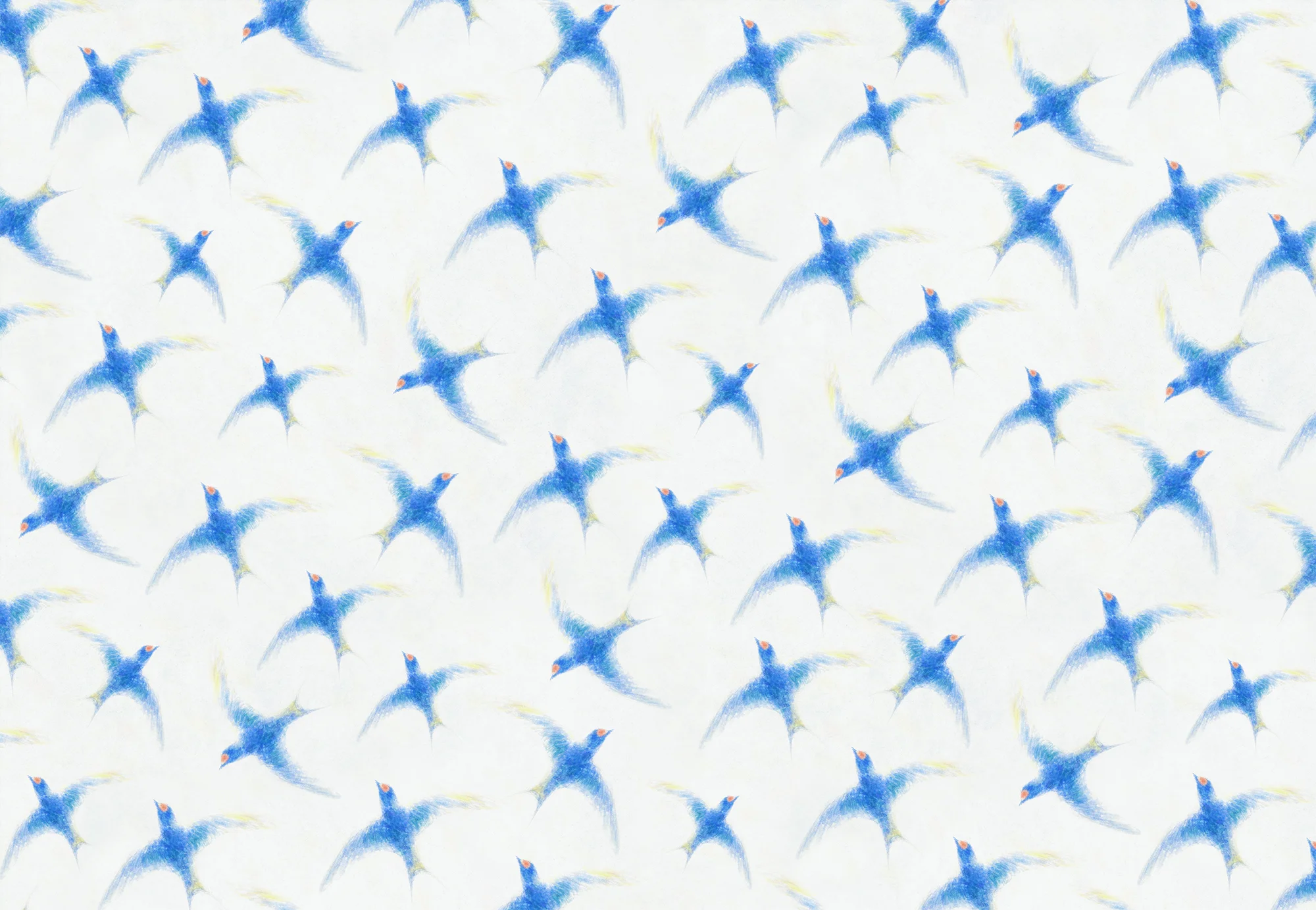 飛んでいる青いツバメが総柄で描かれたパターンデザイン